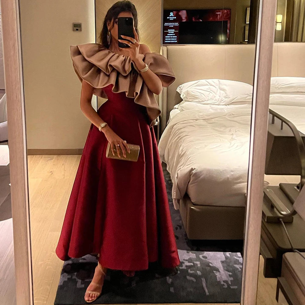 Sharon Said Burgundy Dubai Evening Dresses for Women Wedding Party 2025 Saudi Arabia Midi Short Formal Gowns SF057 Customized