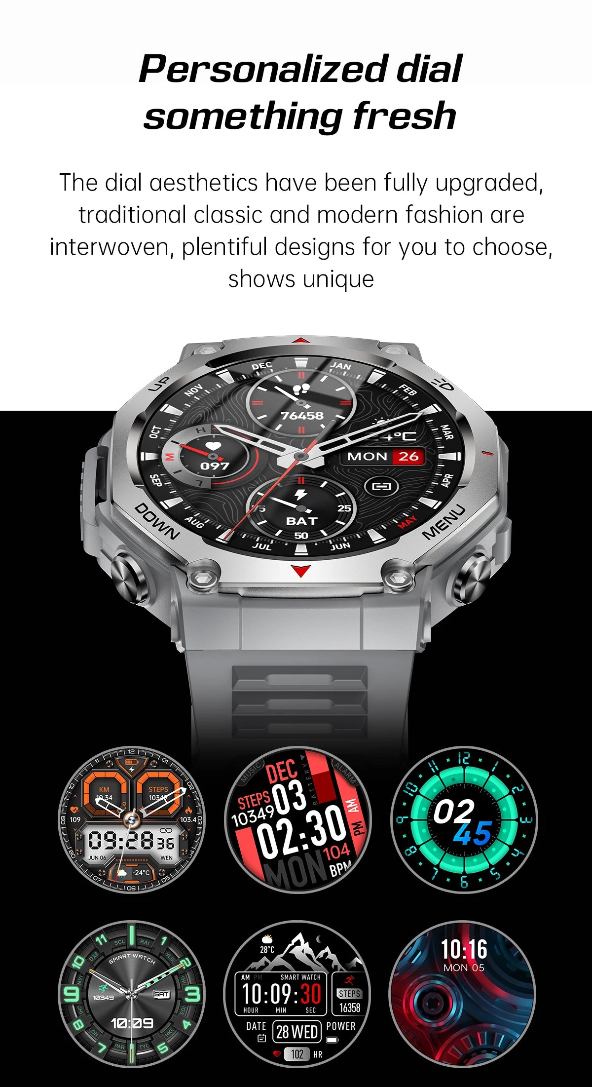 2025 New Military Smart Watch Flashlight/UV Light 5ATM Waterproof Sport Fitness Smartwatch Men Bluetooth Call for Xiaomi IOS