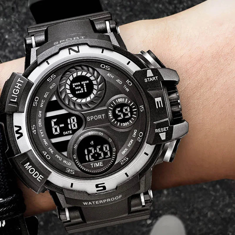 YIKAZE Men's Digital Electronic Watch Sports Glow 55mm Large Dial Student Outdoor Adventure Trend Multifunctional Watches Clock