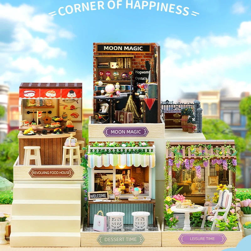 Wooden Miniature Doll House DIY Handmade Assembly Model Building Kit With Dust Cover 3D Puzzle Toys Birthday Gifts Dollhouse