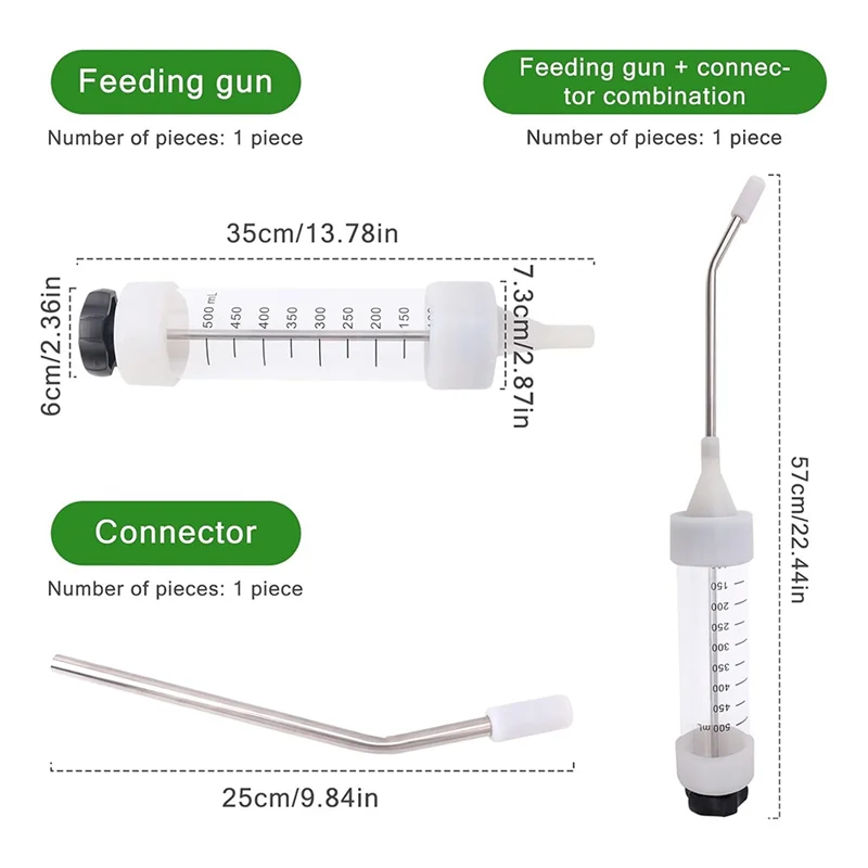 Veterinary Metal Feeding Gun 500ML Large, Adjustable Livestock Drench-Gun Reusable Animal Medicine Dispenser-AT64