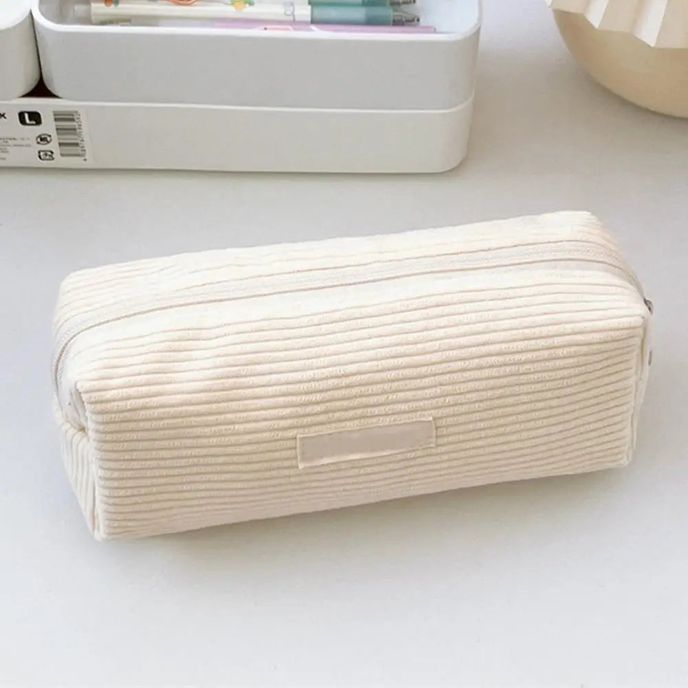pure Corduroy Pencil Case Travel Cosmetic Lipstick Purse Storage Bag Student School Stationery Organizer Pouch Pencilcase