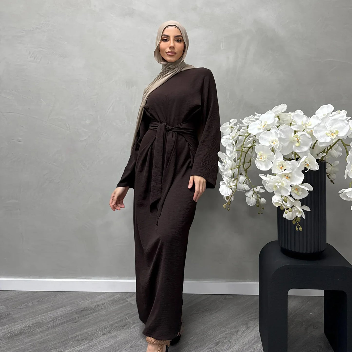 Uni Elegant Ramadan Muslim Modest Dress For Women Eid Arabic Turkey Kaftan Dresses femme Plain Abaya Dubai Islamic Clothing