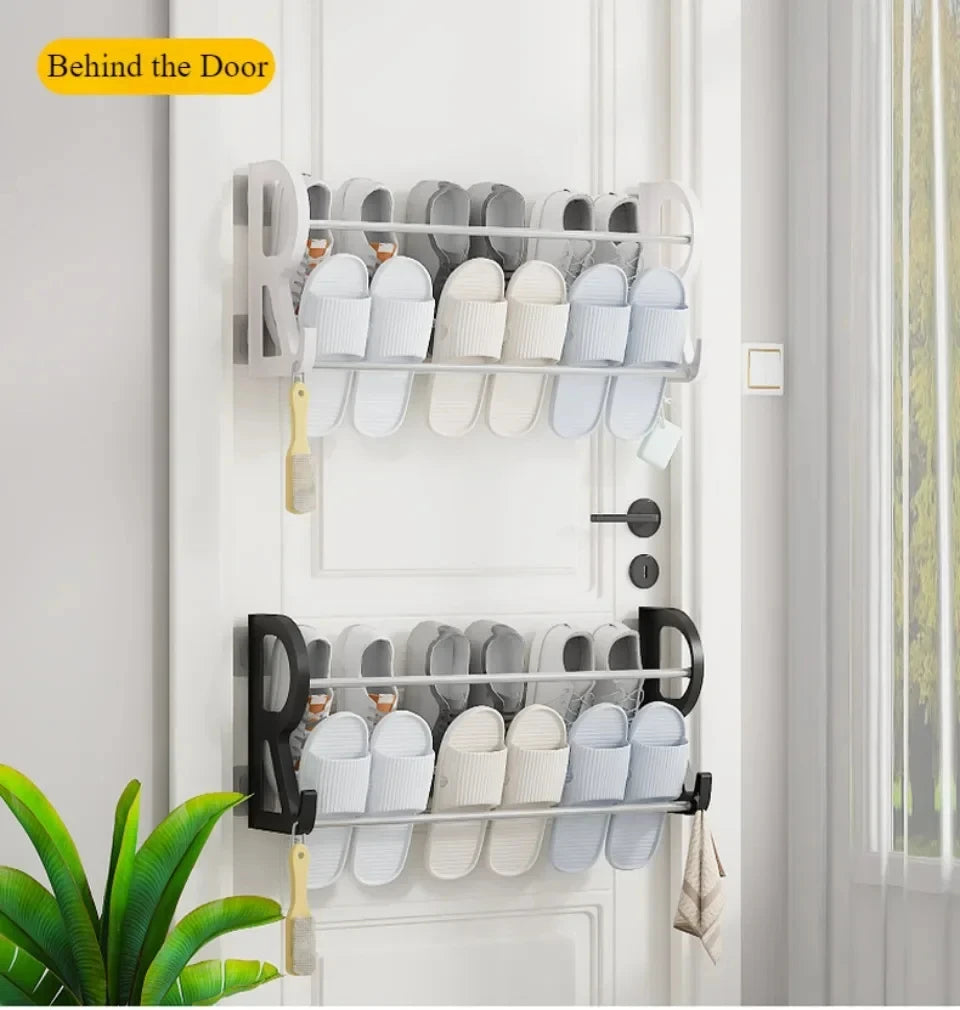 Wall Mounted Shoe Rack Simple Bathroom Slipper Rack Multi-functional Nail Free Kitchen Rack Hole Free Door Back Shoe Rack