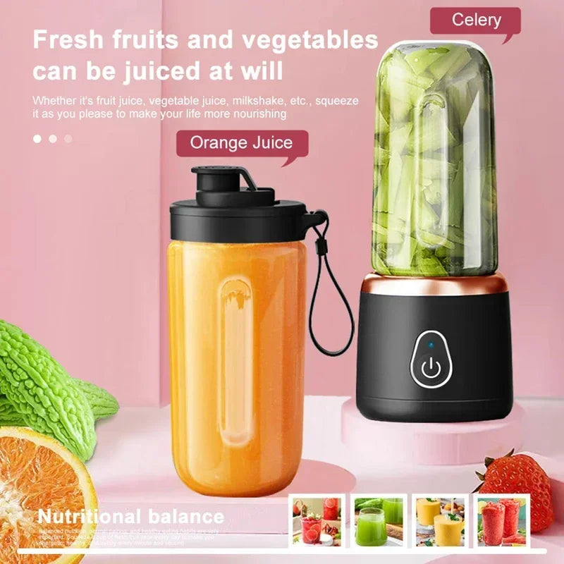 Portable Juicer for Shakes Smoothies Rechargeable USB 400ML Traveling Fruit Juicer Double Cup Fruit Blender Juicer Cup
