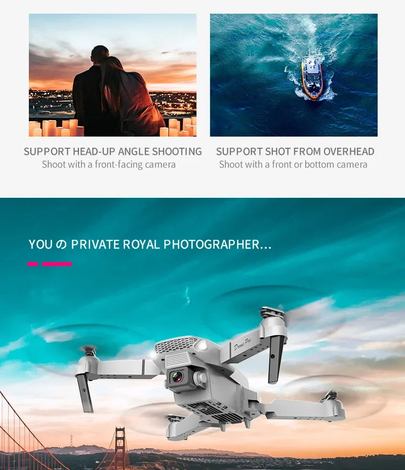 2023 E88 Pro WIFI FPV Drone Wide Angle HD 4K Camera Quadcopter Height Hold RC Foldable Dron Toys Gift