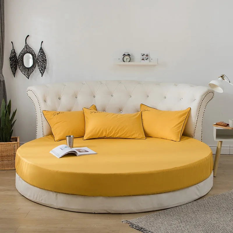 100% Cotton Fitted Sheet Round Hotel Home Extra Soft Round Bed Sheets and Pillowcases Pure Cotton Bedsheet with Elastic Straps