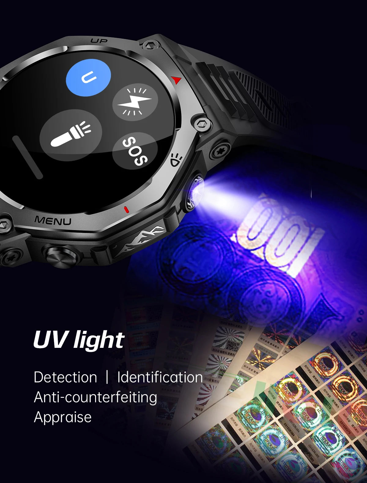 2025 New Military Smart Watch Flashlight/UV Light 5ATM Waterproof Sport Fitness Smartwatch Men Bluetooth Call for Xiaomi IOS