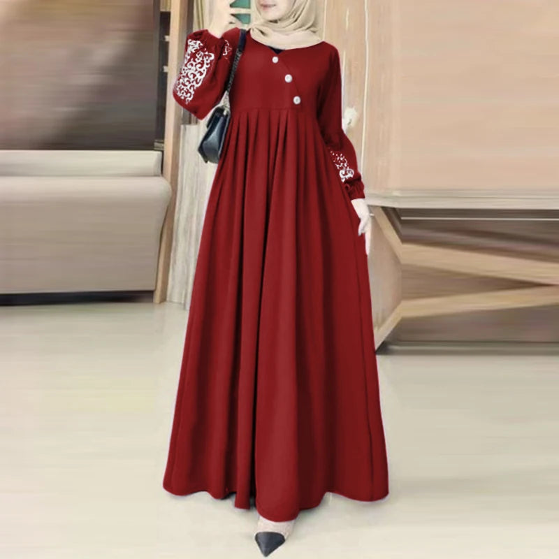 ZANZEA Fashion Turkey Muslim Dress Vintage Eid Mubarek Vestidos Woman Long Sleeve Neck Dresses Elegant Party Sundress Oversized