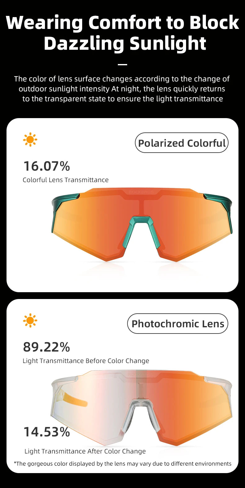 ROCKBROS Cycling Glasses Sun Protection Photochromic Bike Sunglasses Eyewear Sport Polarized Lens Glaases Bicycle Glasses