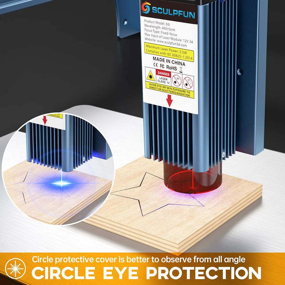 SCULPFUN S9 5.5W Laser Engraver, 0.06mm Ultra-Fine Compressed Spot, Diode Laser, 0.08mm High Precision, Engraving Area 410*420mm