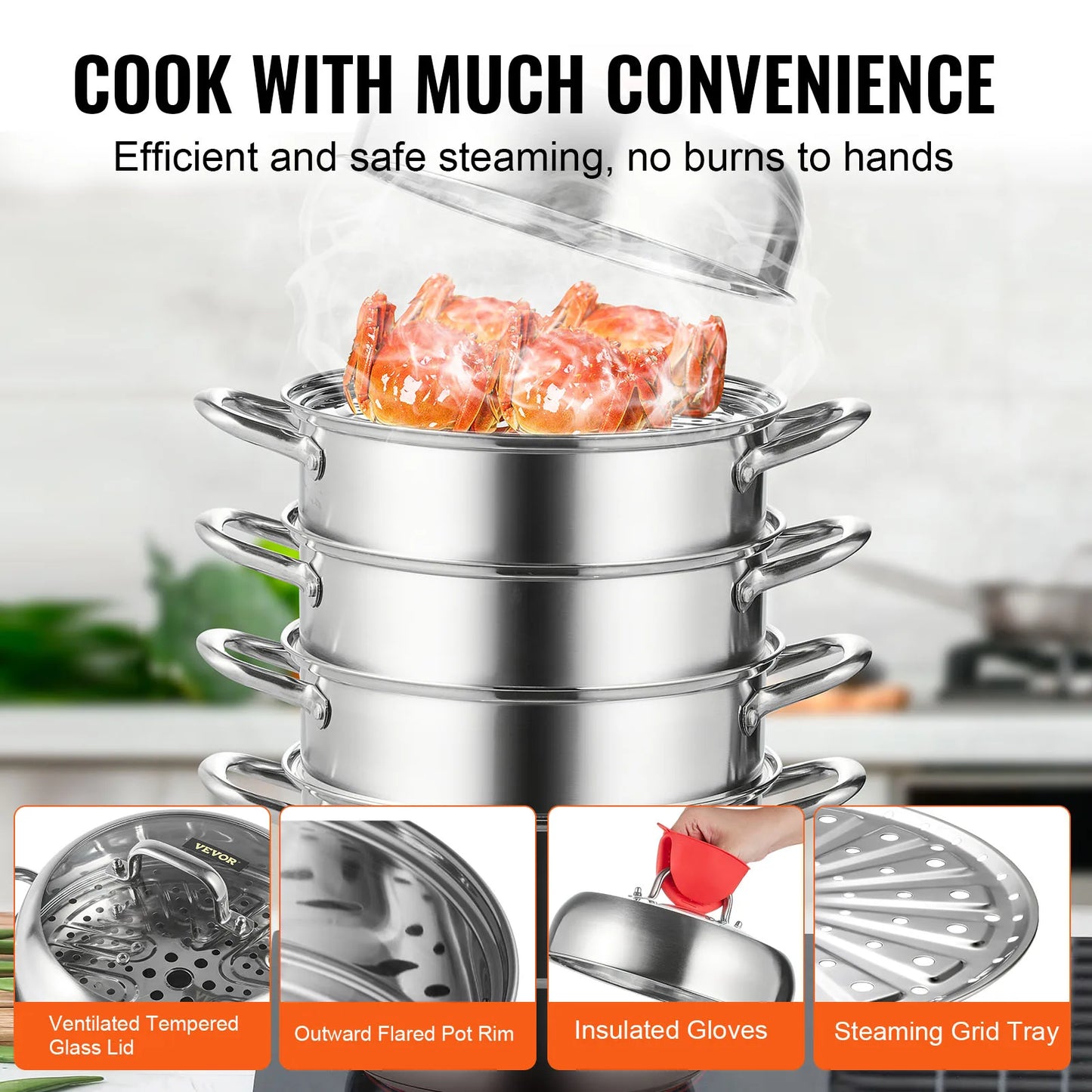 SucceBuy 5 Layer Food Steamer 28-30cm Stainless Steel Stock Pot for Home Steaming Dumplings Vegetables Rice Cooking Steamed Dish