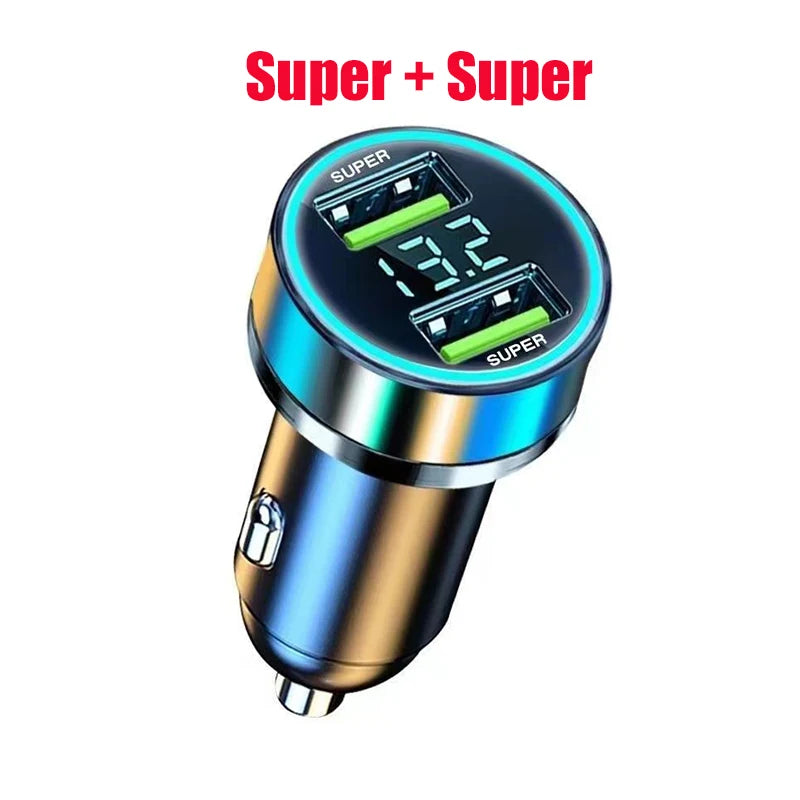 2 Port Super Fast USB Car Charger for iPhone 14 Pro Max 13 Oneplus Huawei OPPO Samsung Xiaomi 240W Quick Charging Loader Adapter