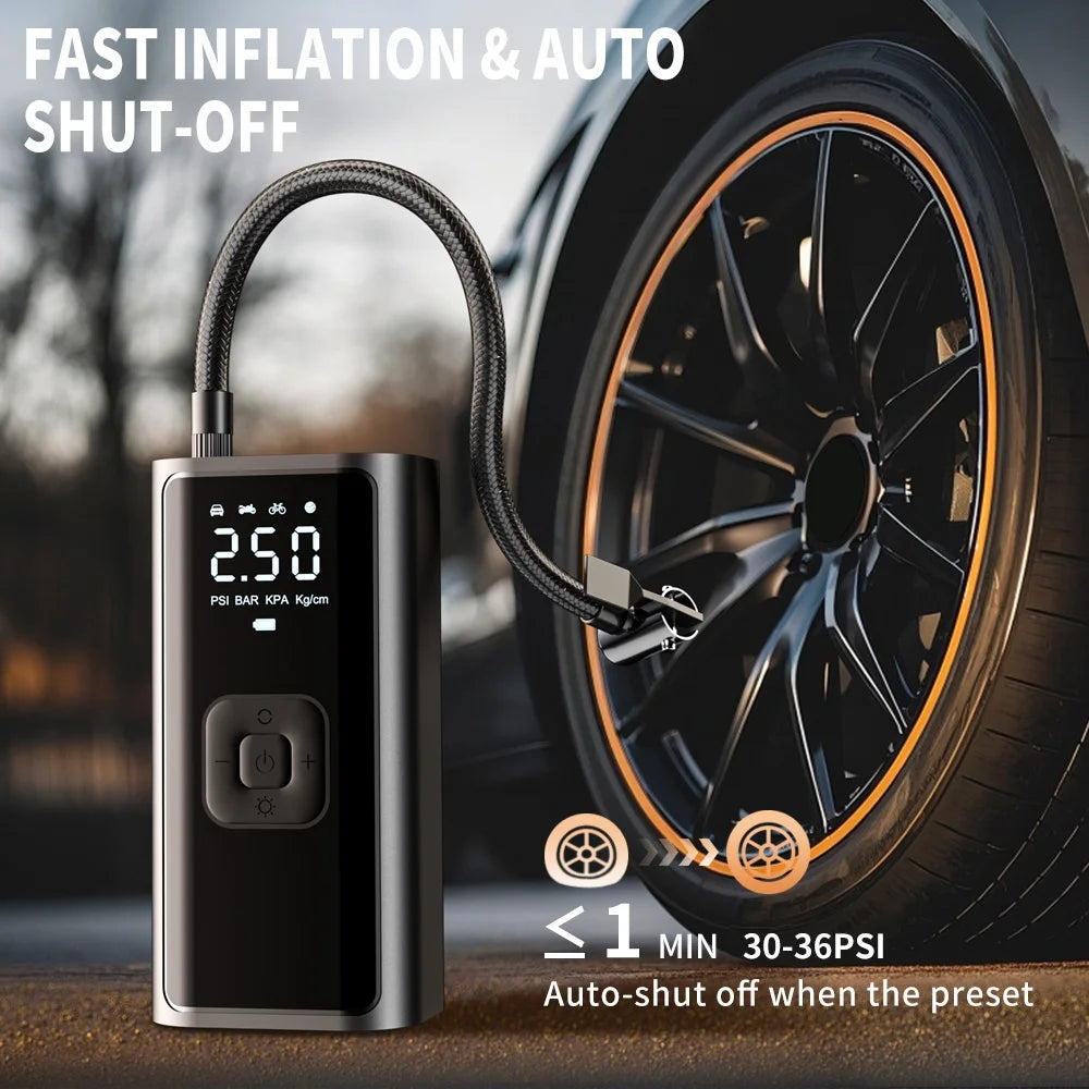 YIJU Rechargeable Car Air Pump Tire Inflator Portable Compressor Digital Cordless Car Tyre Inflator For Motocycle Bicycle Balls