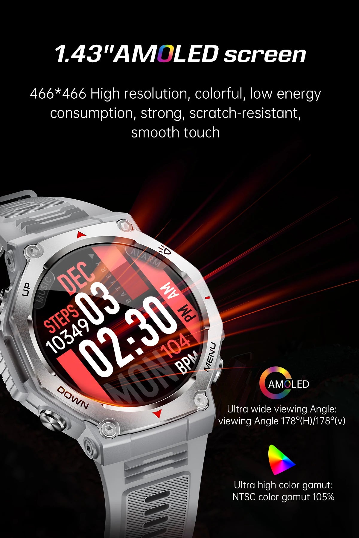 2025 New Military Smart Watch Flashlight/UV Light 5ATM Waterproof Sport Fitness Smartwatch Men Bluetooth Call for Xiaomi IOS