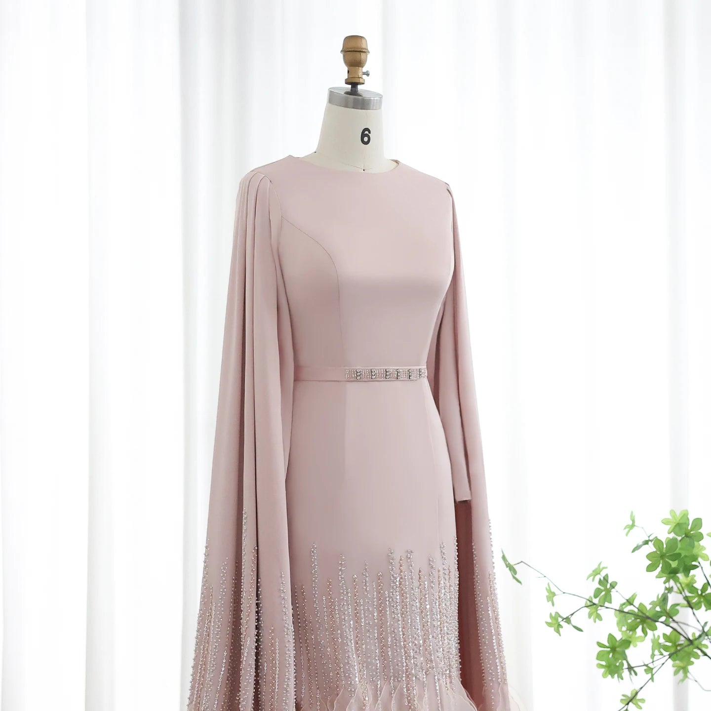 Sharon Said Luxury Dubai Nude Evening Dresses with Cape Sleeves Tiered Ruffles Arabic Women Wedding Party Gowns SS440 Customized