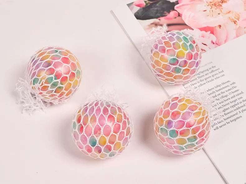 Rainbow Bead Squishy Ball 3D Stress Relief Sensory Toys for Adults Anti-Anxiety Fidget Toy with Non-Toxic for Office Classroom