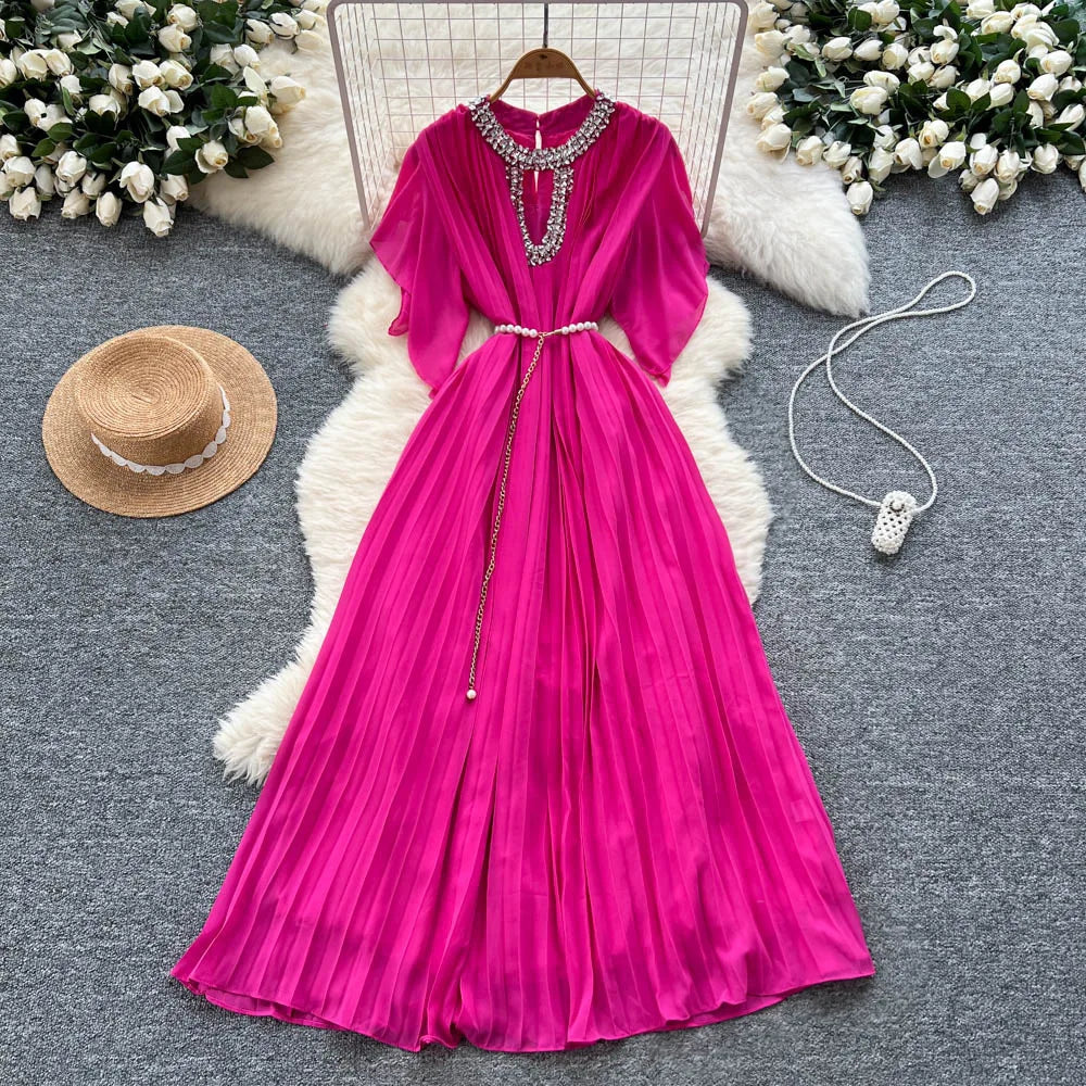 Women Dress Long Dresses Gown Party Night A Line Vestidos Round Neck Ruffles Sleeve Elegant Splice Y2k Streetwear Slim Fit