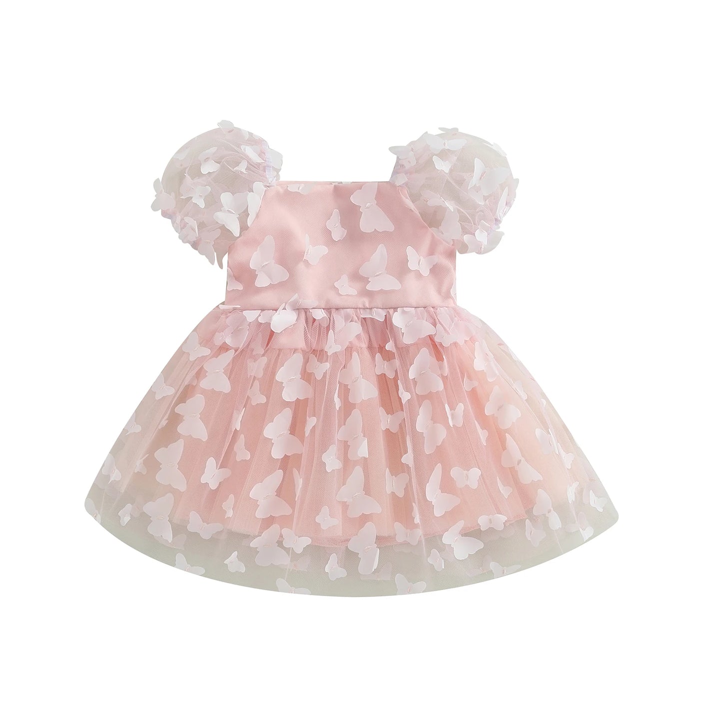 Pudcoco Kids Baby Girl Princess Dress, Puff Sleeve Tulle Dress Flower/Butterfly A-line Dress for Party Stage Show 1-6T