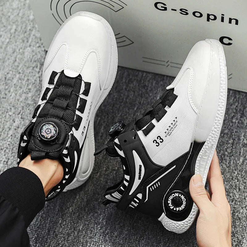 Mens Sneakers with Rotating Buckle Comfy Non Slip Lace up Durable Shoes for Mens Outdoor Activities - Belvar