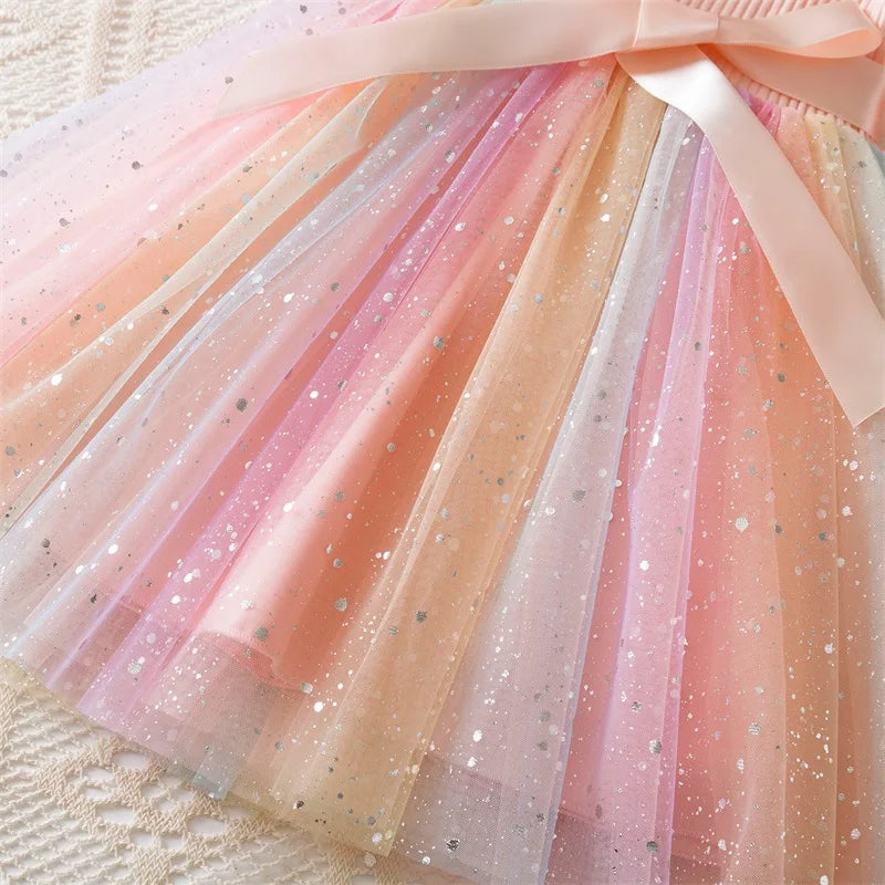 Toddler Girls Princess Dress Children Rainbow Sleeveless Tulle Dress Summer New Baby Birthday Party Vestido Sweet Casual Clothes