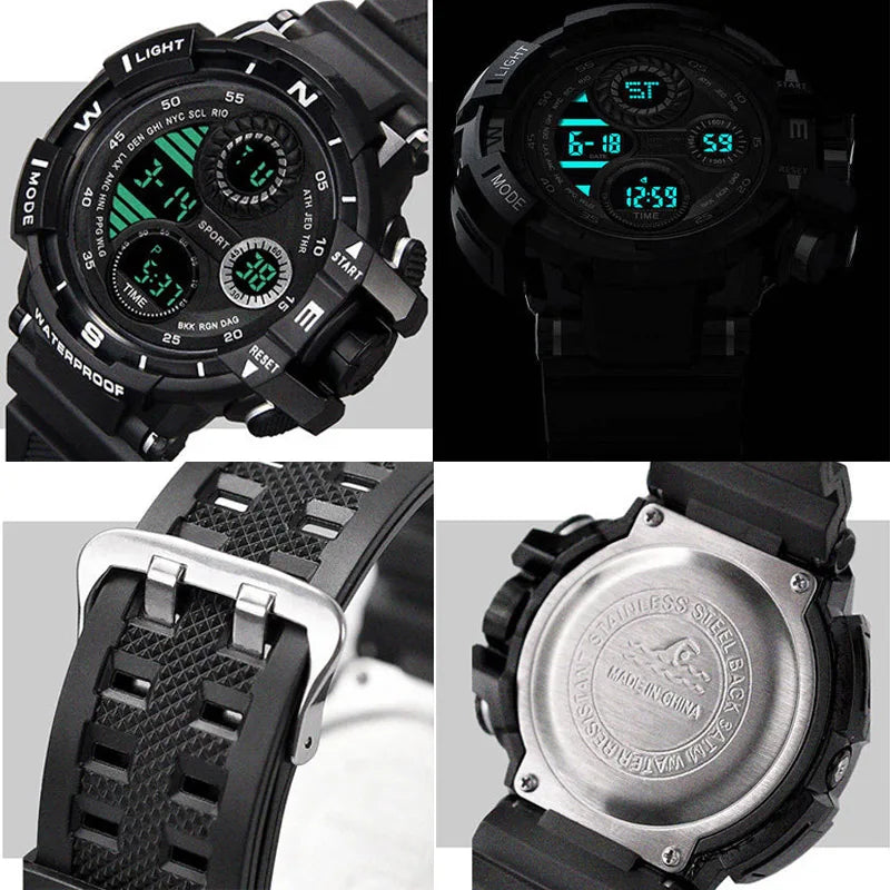 YIKAZE Men's Digital Electronic Watch Sports Glow 55mm Large Dial Student Outdoor Adventure Trend Multifunctional Watches Clock