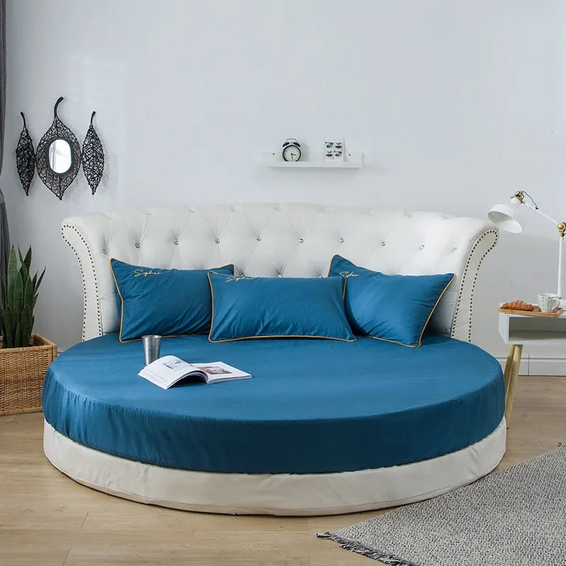 100% Cotton Fitted Sheet Round Hotel Home Extra Soft Round Bed Sheets and Pillowcases Pure Cotton Bedsheet with Elastic Straps