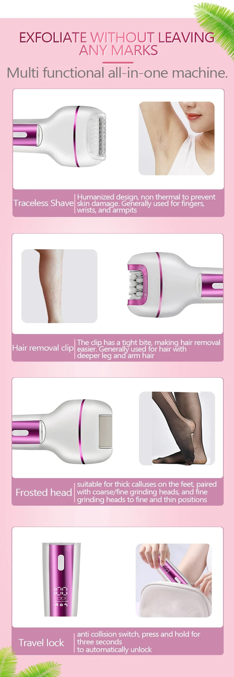 3in1 Rechargeable Women Epilator For Face Body Electric Shaver Female Hair Removal Bikini Trimmer Leg Lady Shaver Callus Remover