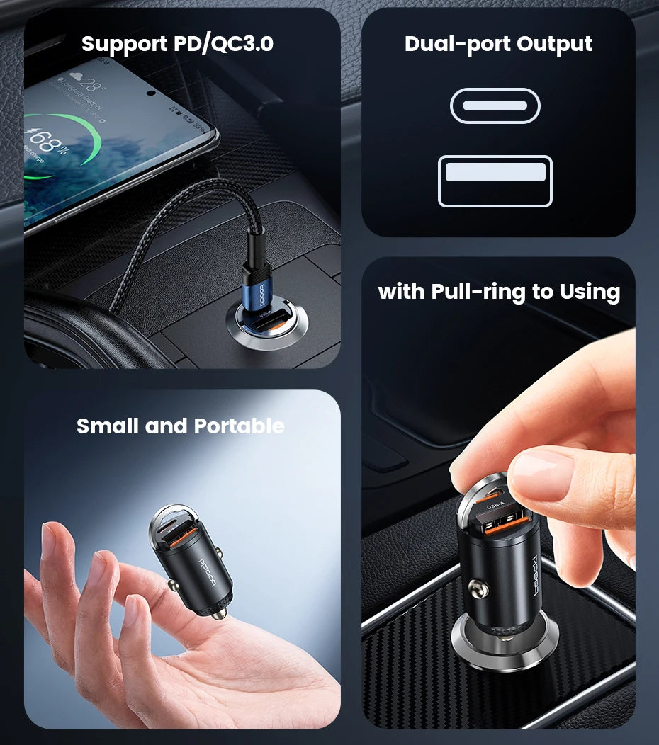 Toocki 45W Car Charger Fast Charging PPS 33W USB Type C Fast Charging For iPhone 15 14 13 12 Pro Huawei Samsung S23 Xiaomi 13 12