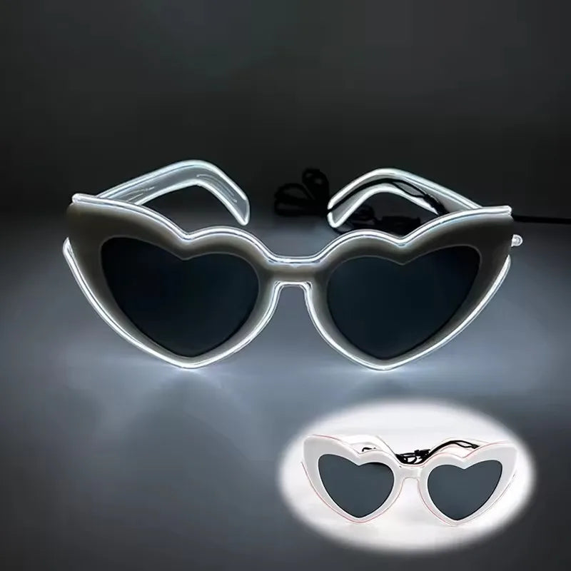 Retro LED Flashing Women Sunglasses Bachelorete Party Decoration Wedding Pink Heart Glasses Bride to be Valentine's day Props