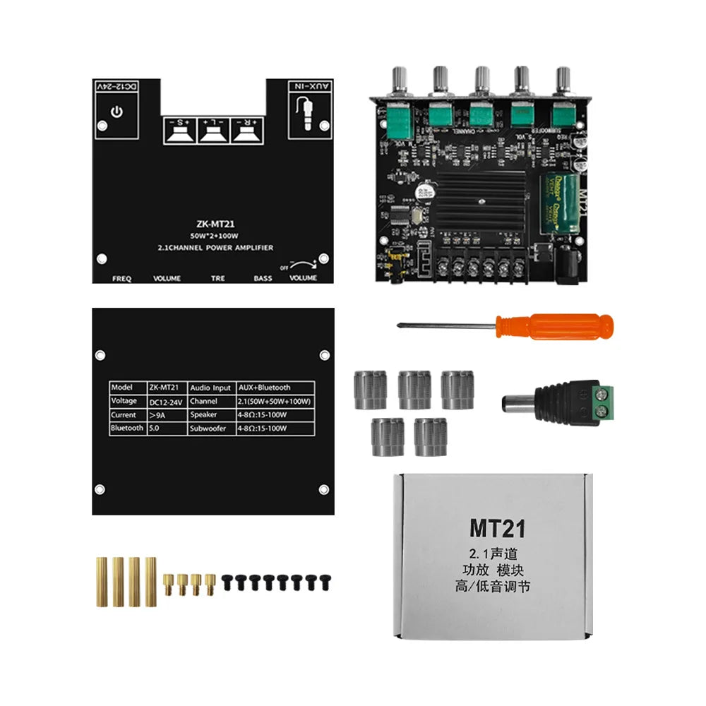 ZK-MT21 Bluetooth 5.0 Subwoofer Amplifier Board For Car Home 50W*2+100W 2.1 Channel Power Audio Stereo Bass Amplifier s Board