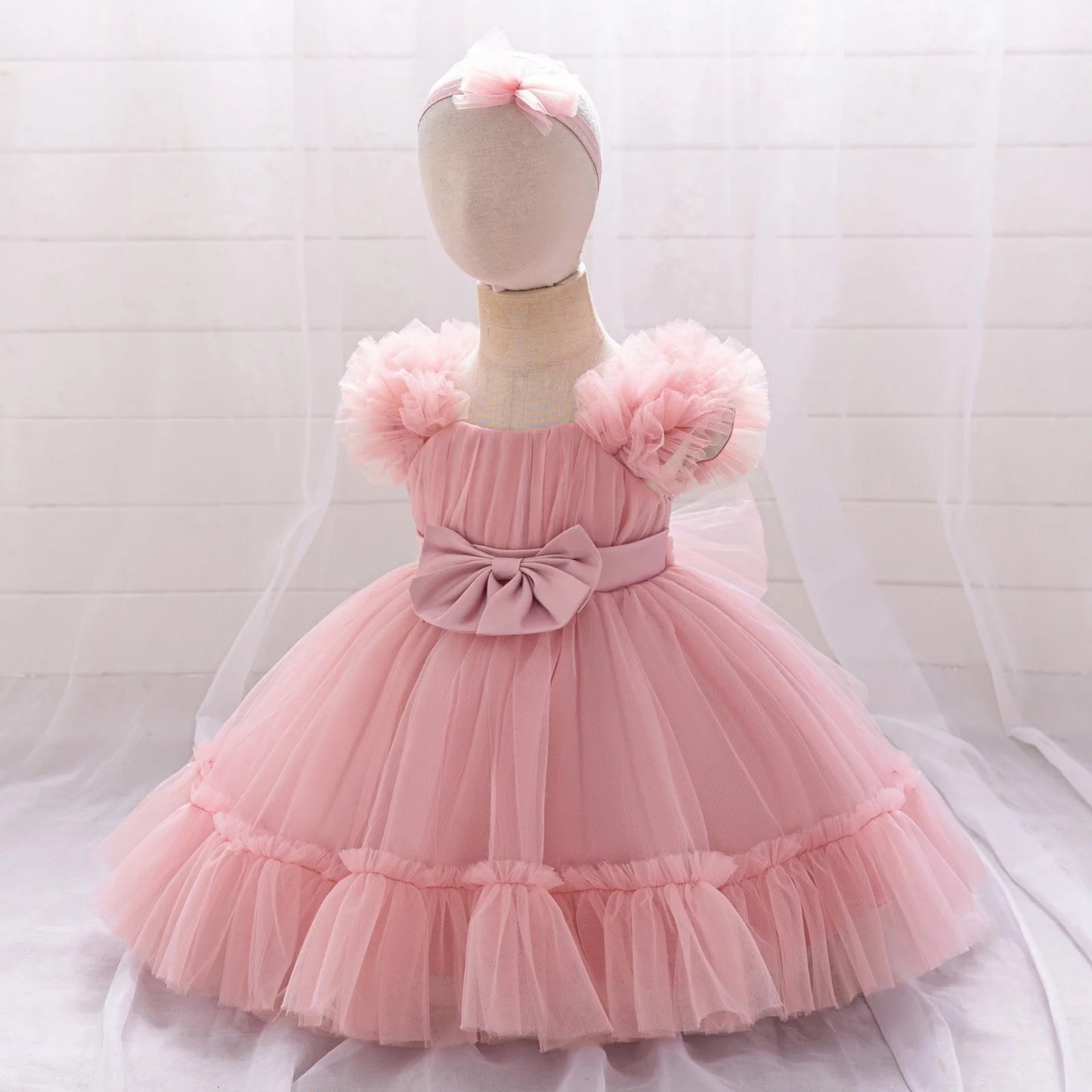 Toddler Party Baby Girls Dresses Baptism Bridesmaids Costume Infants 1st Birthday Bow Princess Dress Baby Wedding Christmas Gown