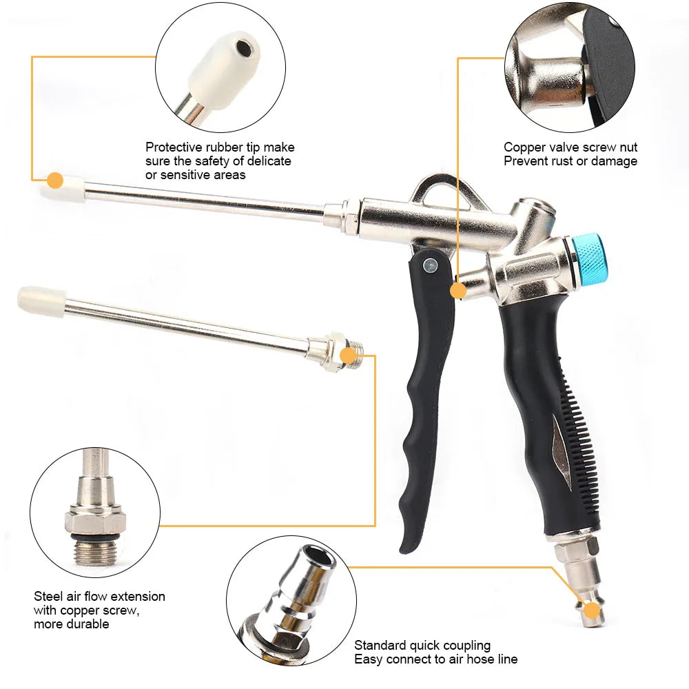 2-Way High Pressure Air Blow Gun Aluminum Air Dust Gun Angled Bent Nozzle Pistol Grip Pneumatic 150PSI