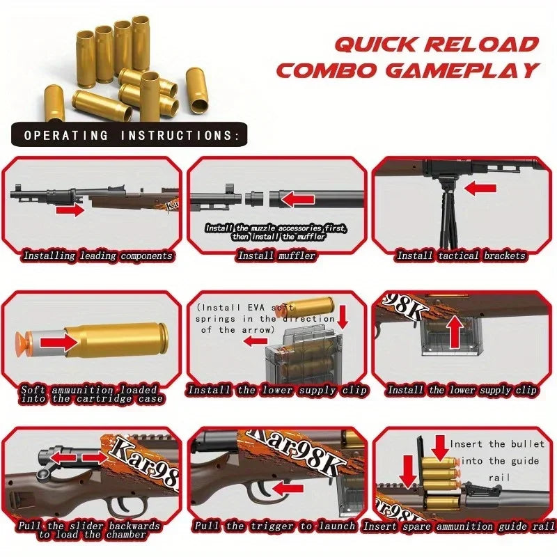 Sniper Rifle Toy Gun Realistic Soft Bullet Gun Big Manual Blaster Airsoft Weapons Adults Boys Outdoor Games CS Fighting