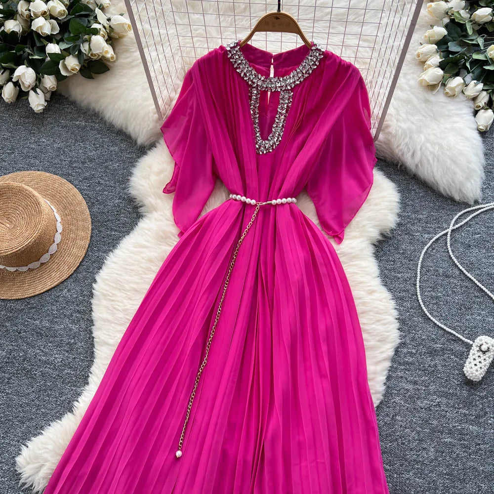 Women Dress Long Dresses Gown Party Night A Line Vestidos Round Neck Ruffles Sleeve Elegant Splice Y2k Streetwear Slim Fit
