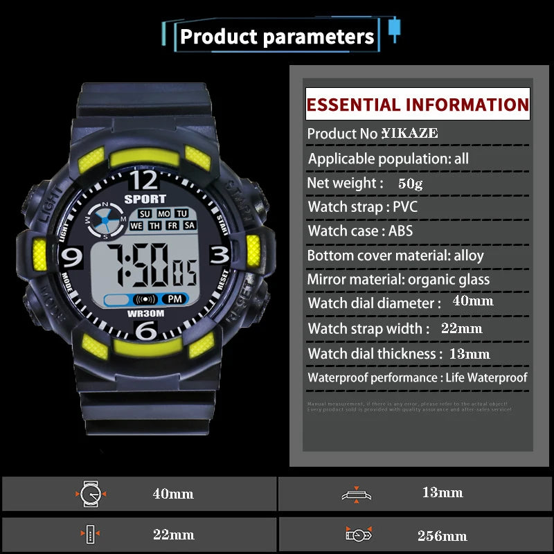 YIKAZE Men's Digital Electronic Watch Sports Glow 55mm Large Dial Student Outdoor Adventure Trend Multifunctional Watches Clock