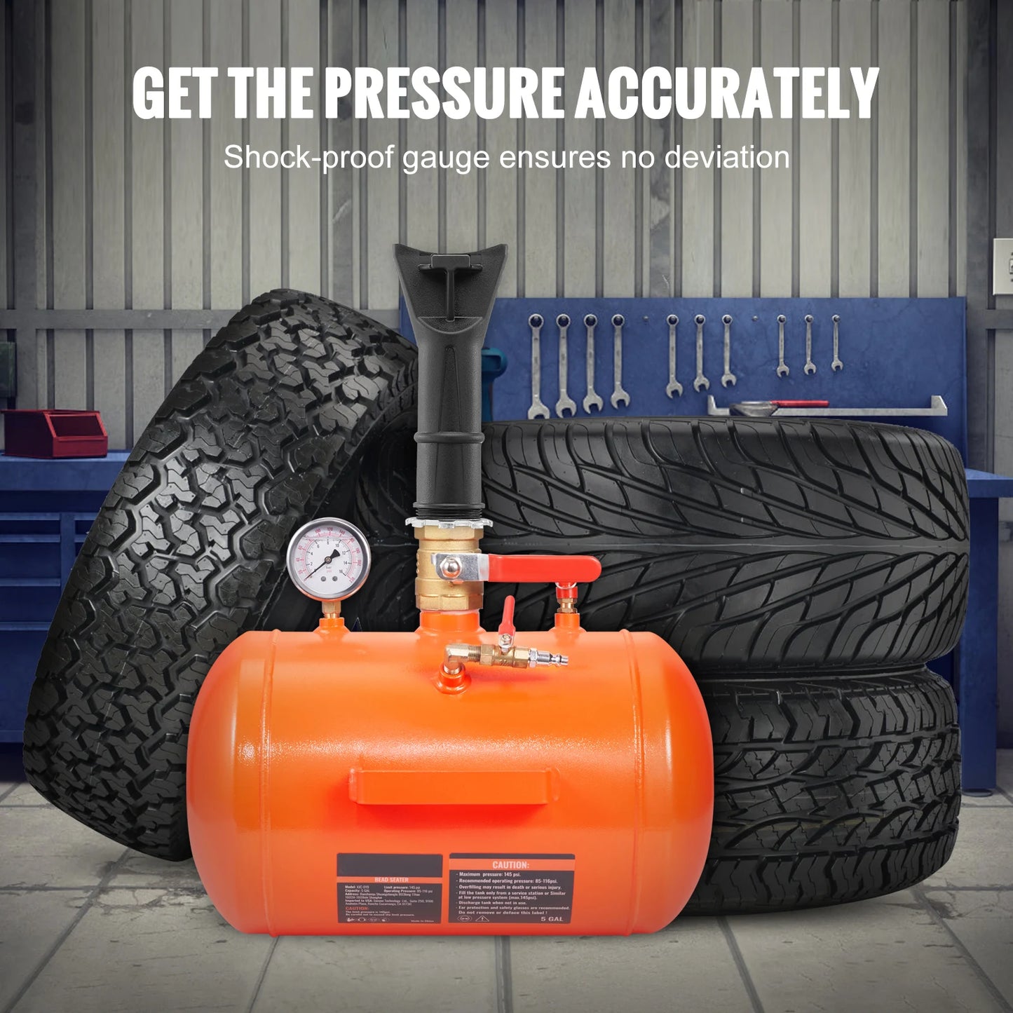 SucceBuy Tire Bead Blaster 5 Gallon/19L Capacity Includes Pressure Gauge & Handle 145 PSI Max Inflation Tank for Cars Trucks ATV