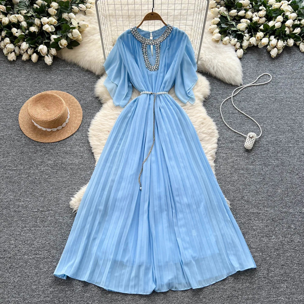 Women Dress Long Dresses Gown Party Night A Line Vestidos Round Neck Ruffles Sleeve Elegant Splice Y2k Streetwear Slim Fit