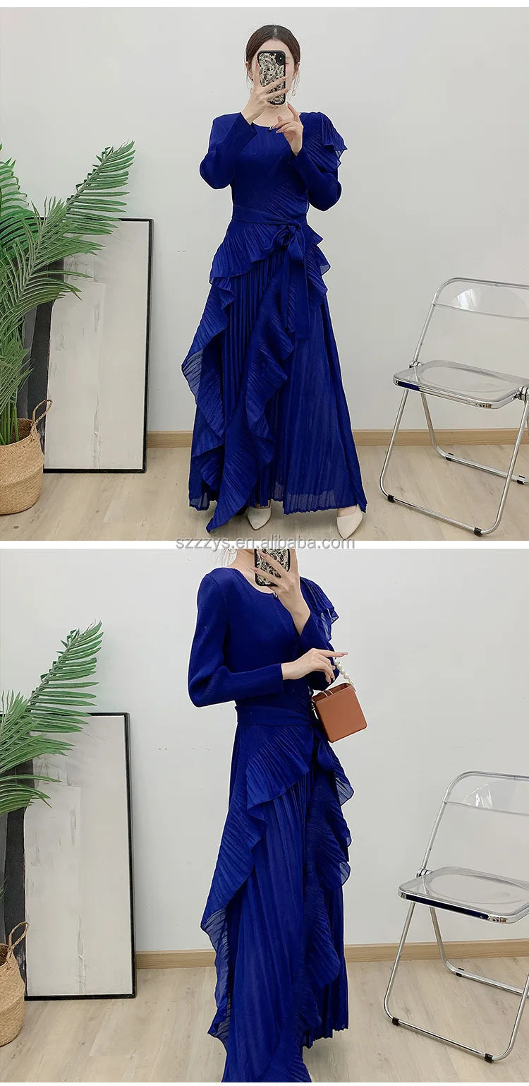 2025 New Dresses Cascading Ruffle Dresses Women Lady Elegant Vintage Pleated Design Ruched Dresses Women Casual