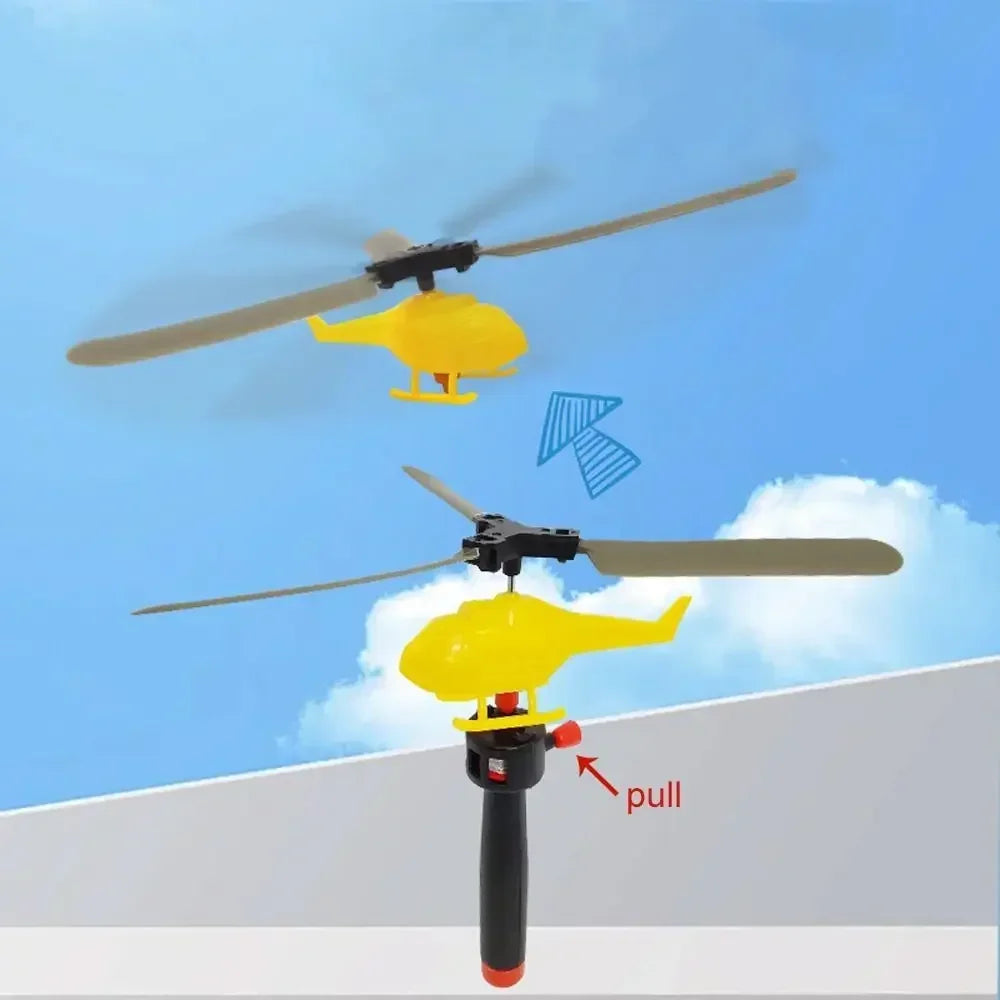1/3/6 PCS Fun Outdoor Sports Flying Toys Handle Pull Wire Planes Toys Flying Toy Helicopter for Kids Rotating Helicopter Gift