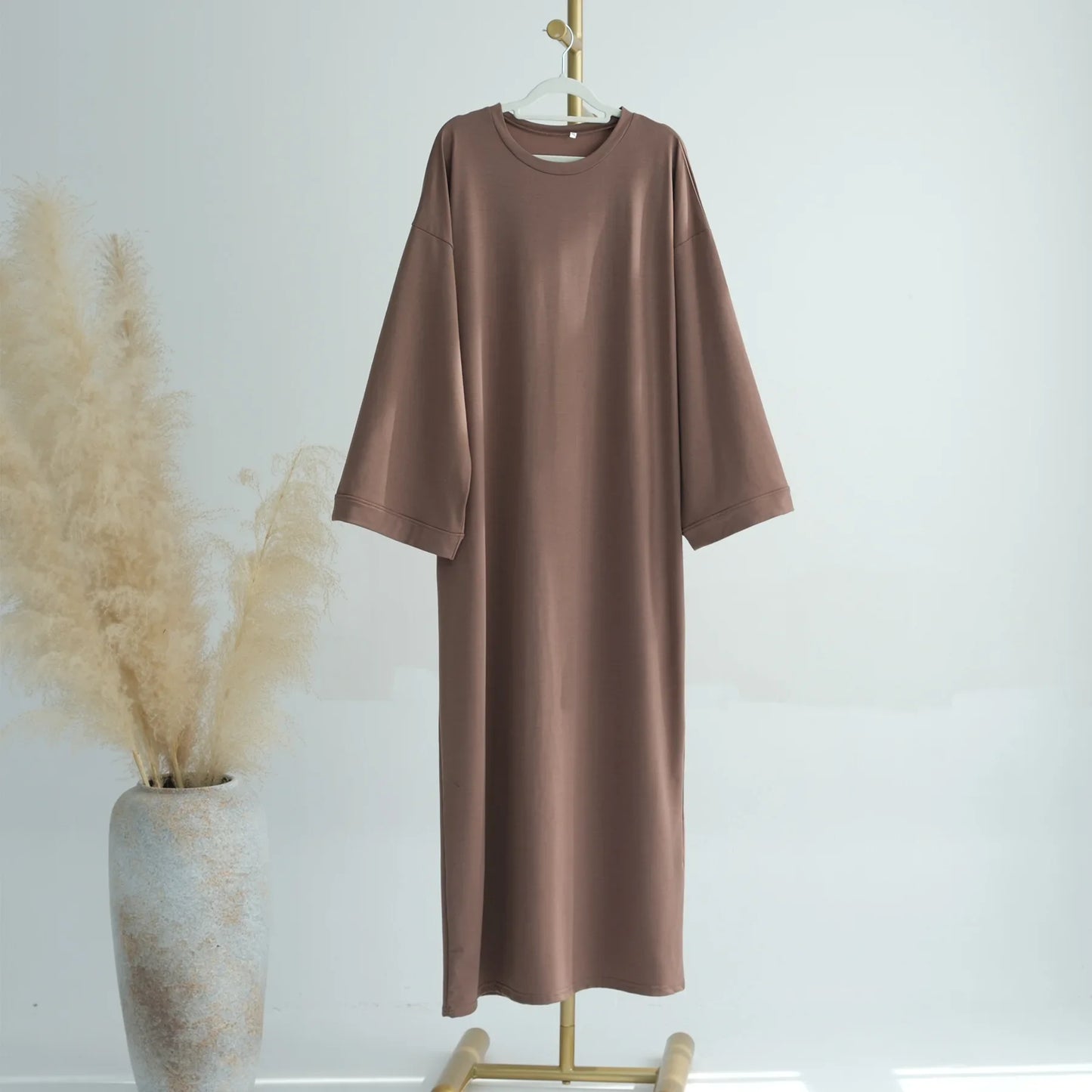 2024 New Modest Dress Solid Color Inner Dresses Muslim Women Dubai Abaya Eid Ramadan Islam Clothing Turkey Arabic Robe