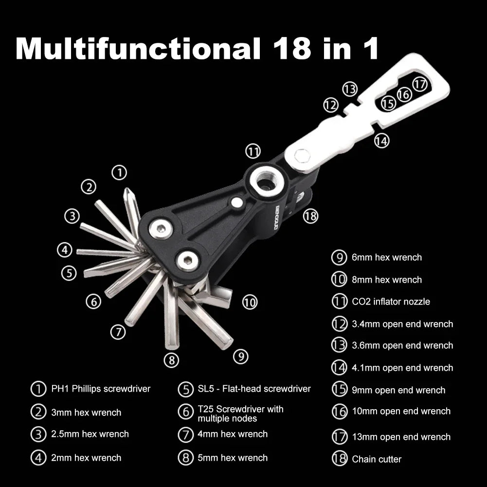 18-in-1 Bicycle CO2 Cylinder Pump Gas Nozzle Schrader & Presta Valve Bike Fast Inflator Inflatable Head for Mountain Road Bikes