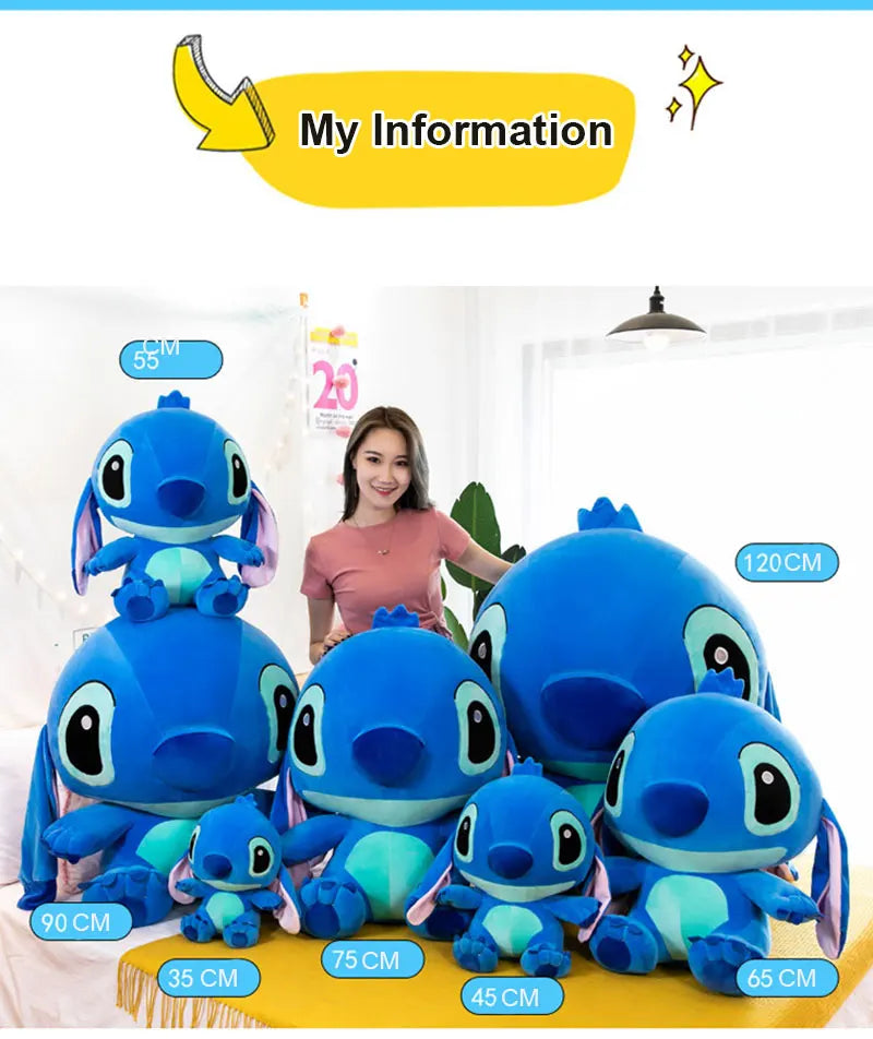 20-60cm Giant Size Lilo & Stitch Couple Models Cartoon Stuffed Plush Anime Plushs Toys Pendant Toy Pillow Kids Birthday Gift