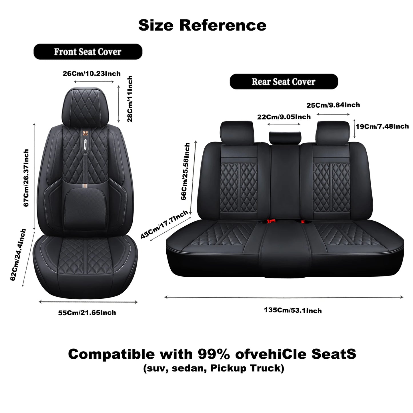 PU leather car seat cover, suitable for most 5-seat cars, split seat cover, waterproof and anti-fouling, easy installation,