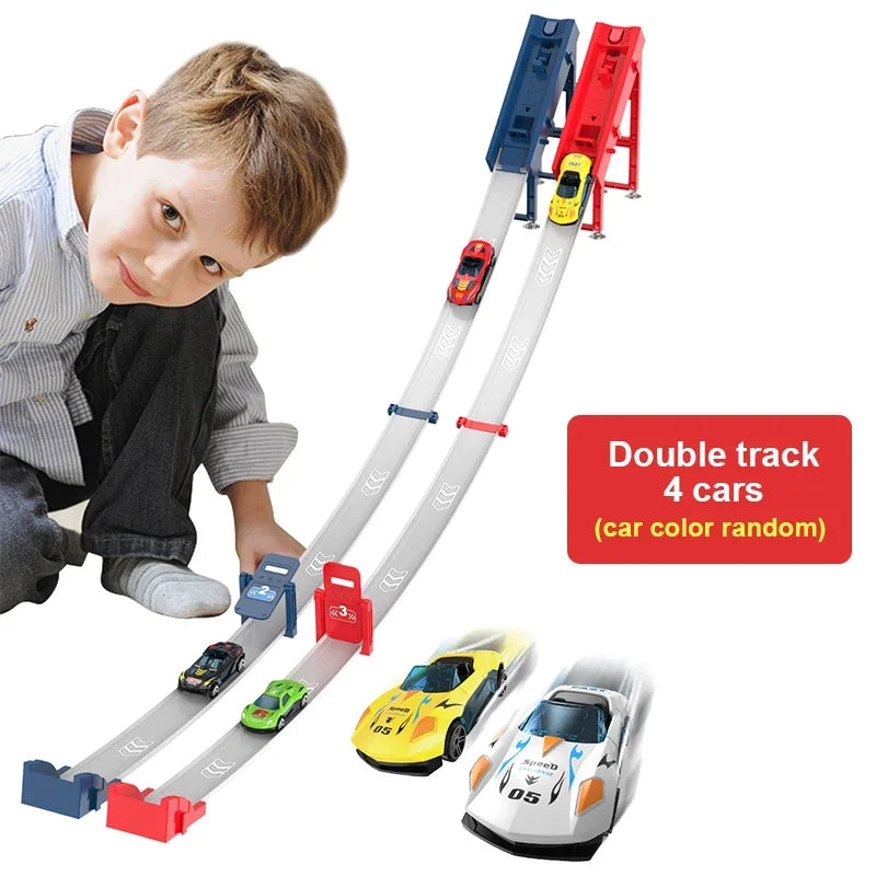 Rail Car Track with Racing Track Racing Set Toy Vehicle Alloy Car Kids Catapult Car Competitive Play Game for Children Gift DIY