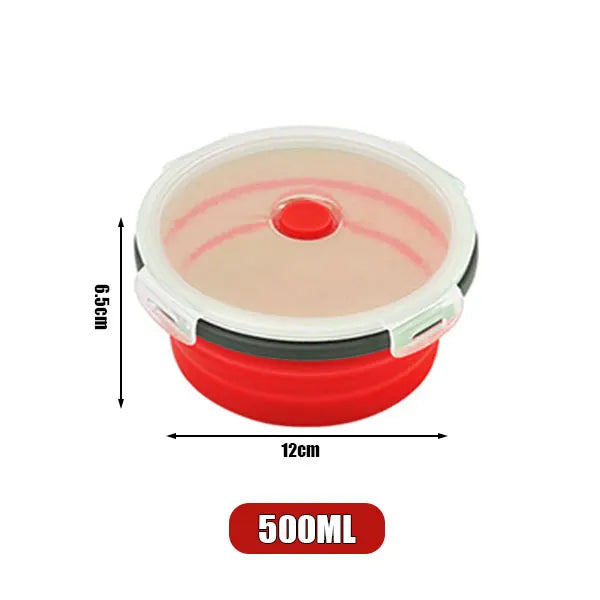 Round Silicone Folding Lunch Box Microwave Folding Bowl Portable Folding Food Container Box Salad Bowl With Lid