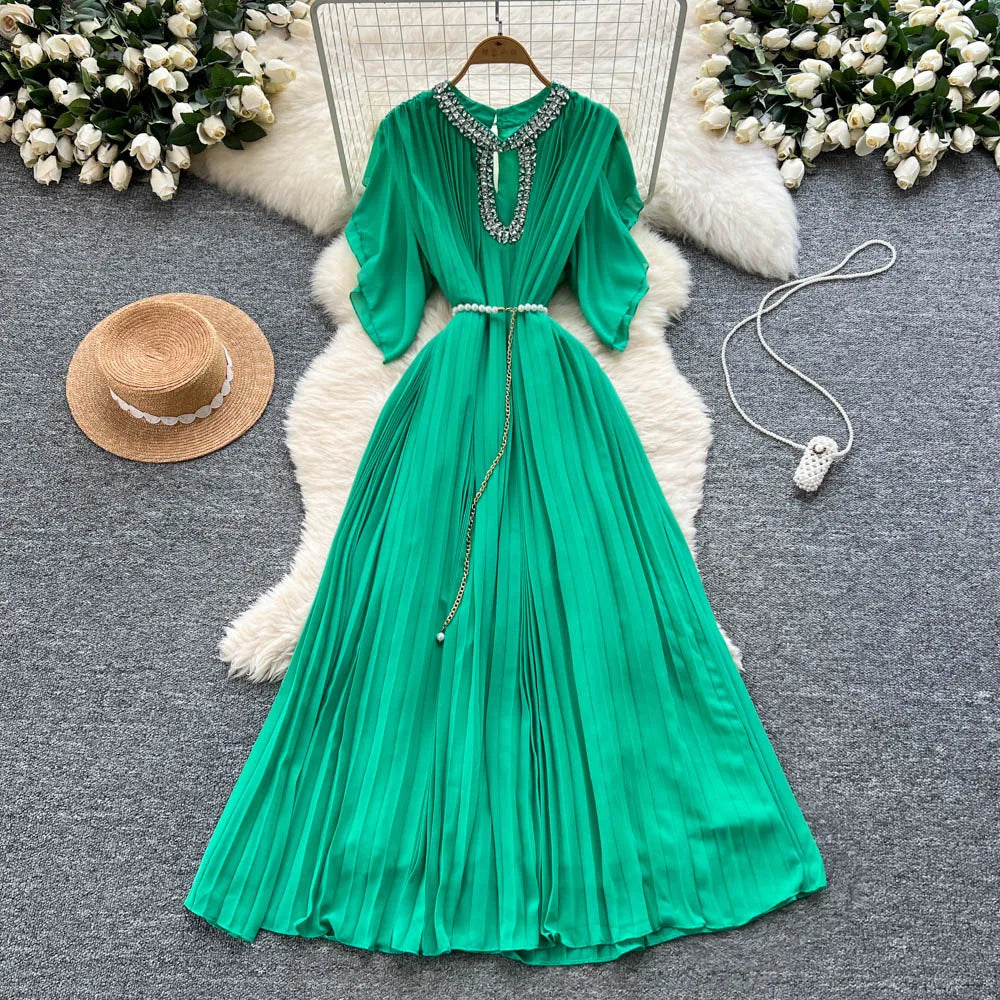 Women Dress Long Dresses Gown Party Night A Line Vestidos Round Neck Ruffles Sleeve Elegant Splice Y2k Streetwear Slim Fit