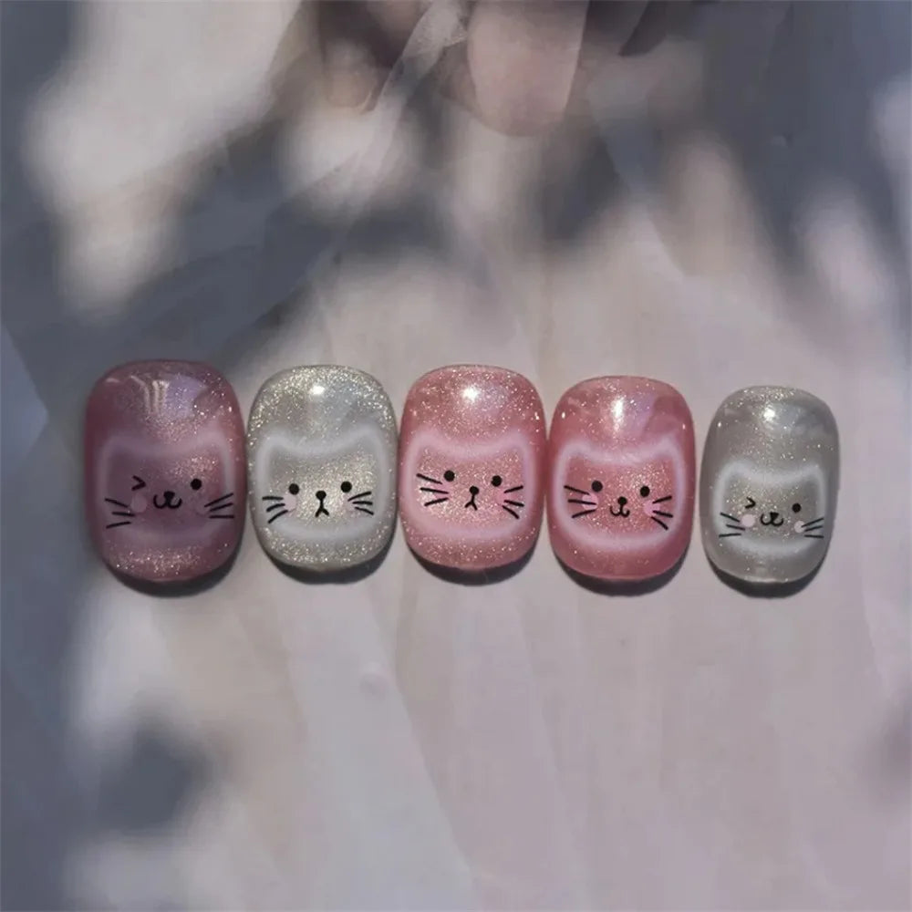 White Halo Dyeing Cat Face Cup Black Orange Toy Umbrella Love Heart Kitty Cake Embossed Relief Nail Art Stickers Manicure Decals