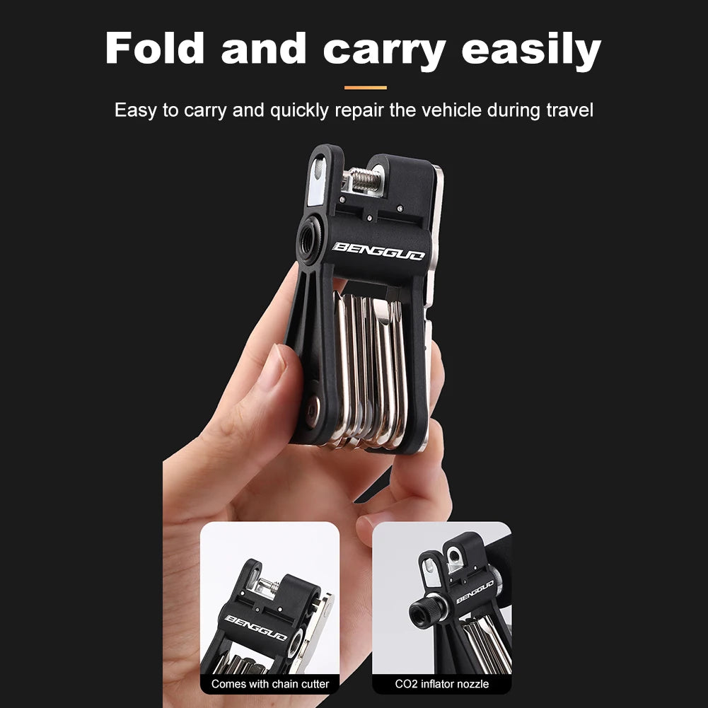 18-in-1 Bicycle CO2 Cylinder Pump Gas Nozzle Schrader & Presta Valve Bike Fast Inflator Inflatable Head for Mountain Road Bikes