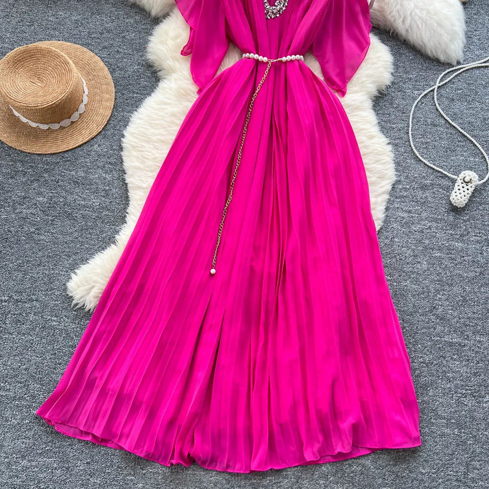 Women Dress Long Dresses Gown Party Night A Line Vestidos Round Neck Ruffles Sleeve Elegant Splice Y2k Streetwear Slim Fit